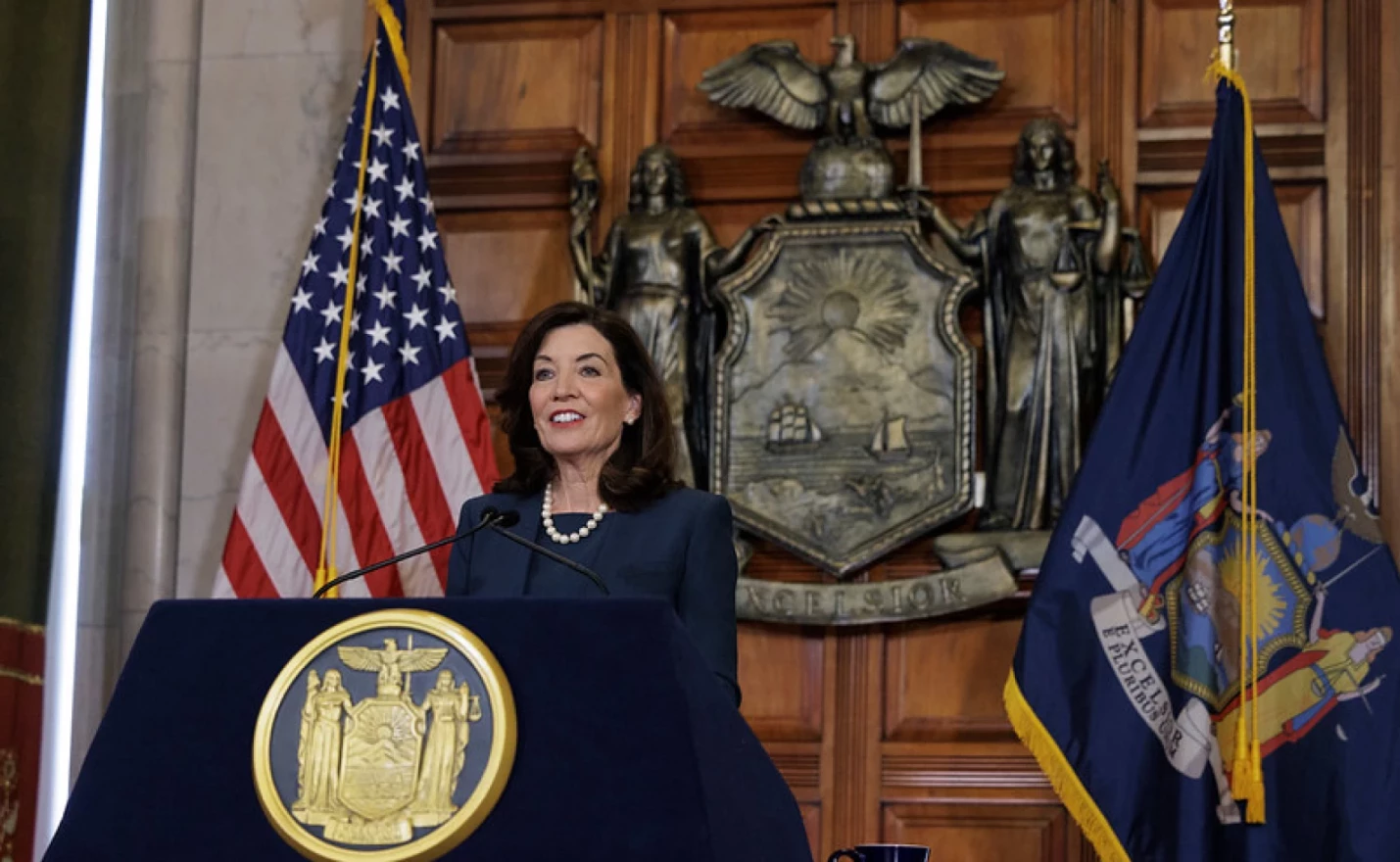 New York Gov. Kathy Hochul outlines her state budget proposal on Jan. 18, 2022. (Mike Groll/Office of Gov. Kathy Hochul)